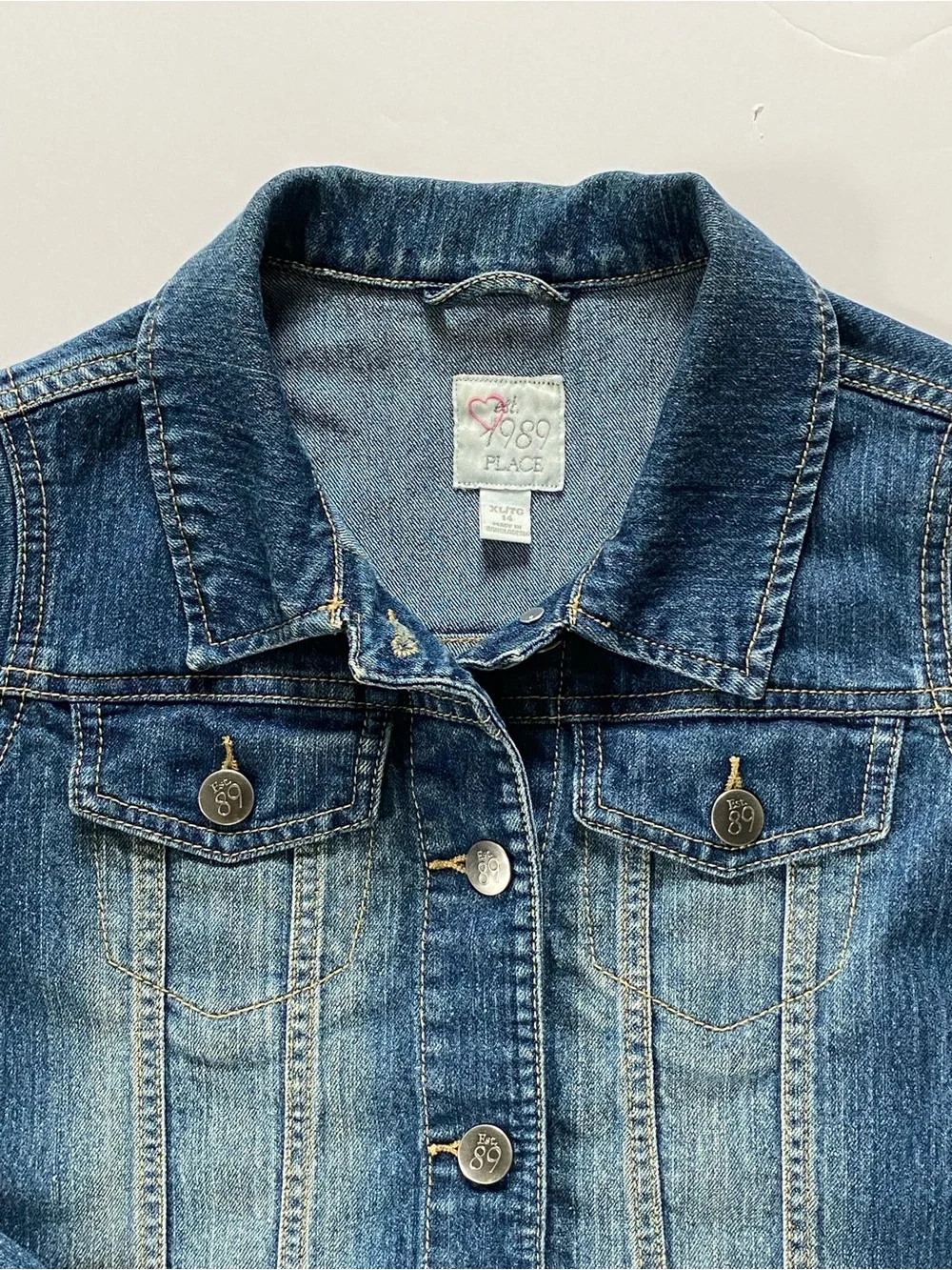 Jean Jacket Size 14 XL Girls Blue Denim Coat Pockets Size Distressed Look Jeans